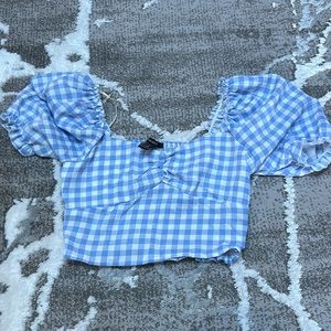 Light Blue and white checkered crop top.